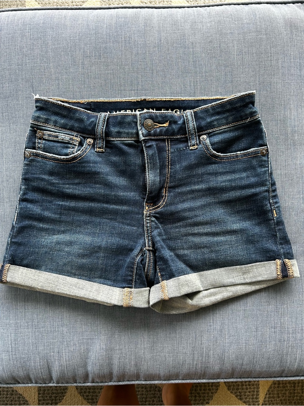 American Eagle Outfitters Dark Blue Roll-Cuff Denim Shorts